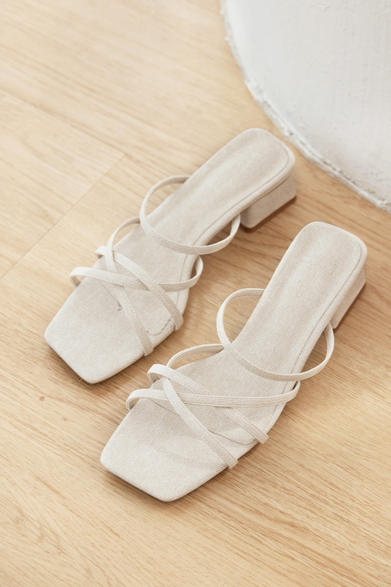 Roisin Strappy Block Heels in Waterproof Linen