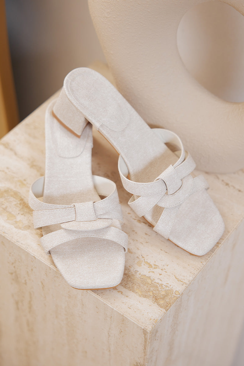 Ruuda Interlocking Block Heels in Waterproof Linen