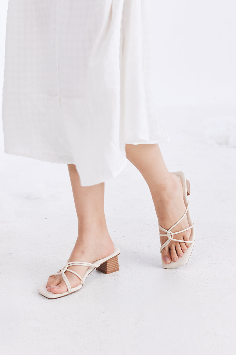 Soleil Strappy Cloud Block Heels in Cream