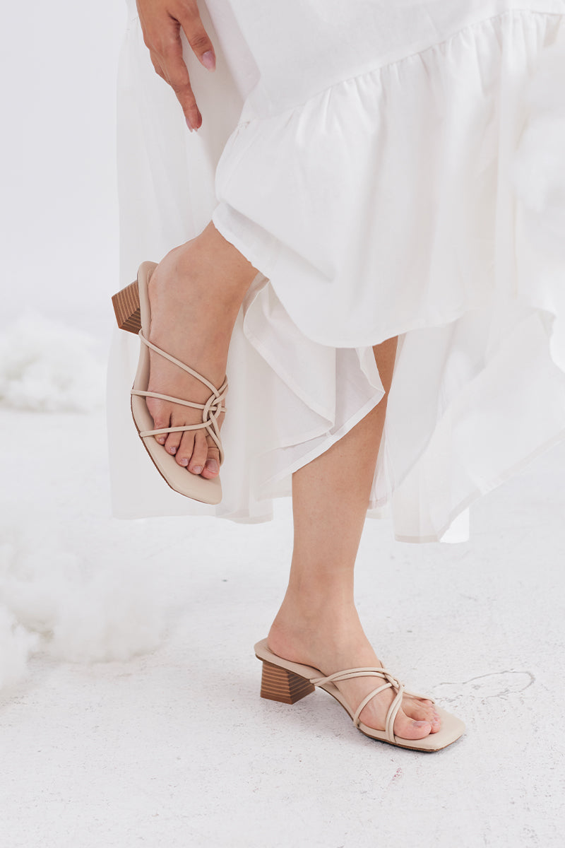 Soleil Strappy Cloud Block Heels in Pale Nude