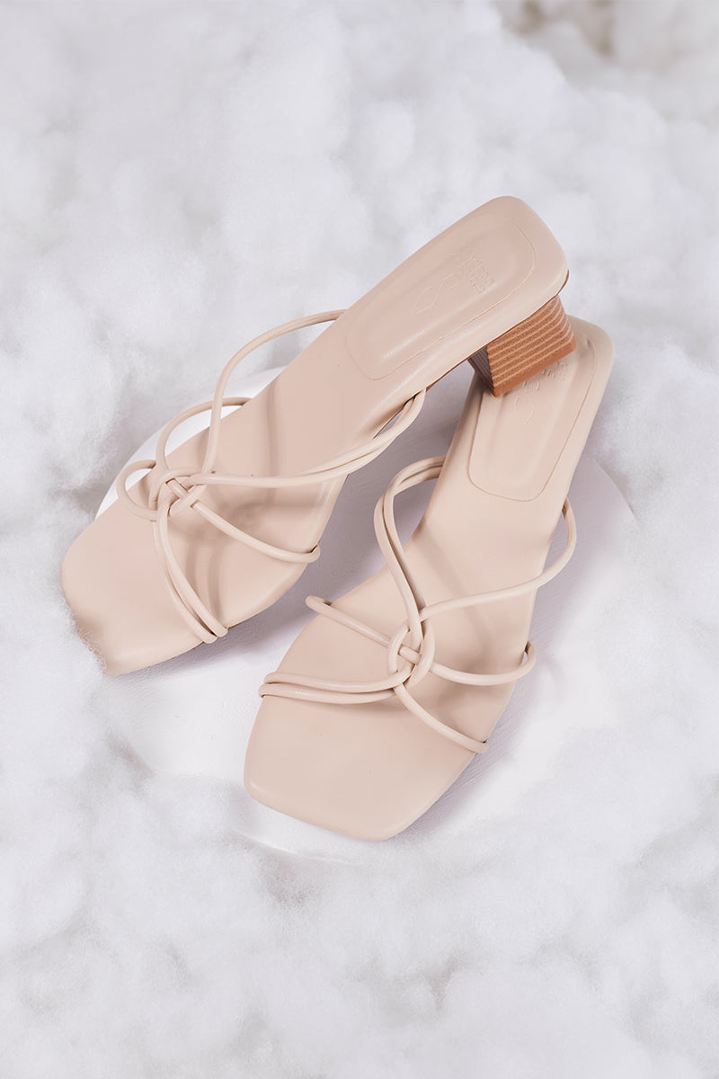 Soleil Strappy Cloud Block Heels in Pale Nude