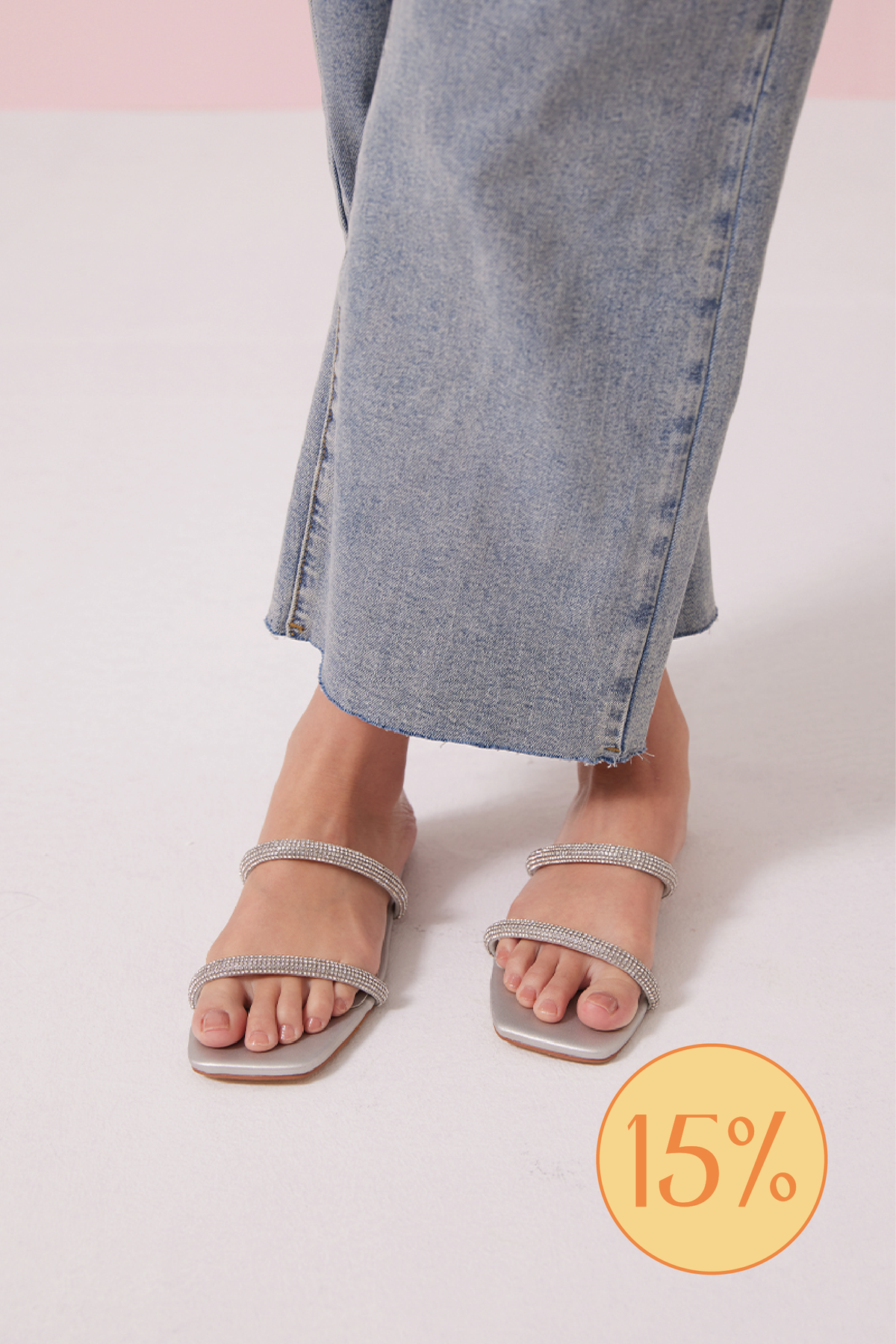 Tiana Crystal Strappy Sliders in Silver