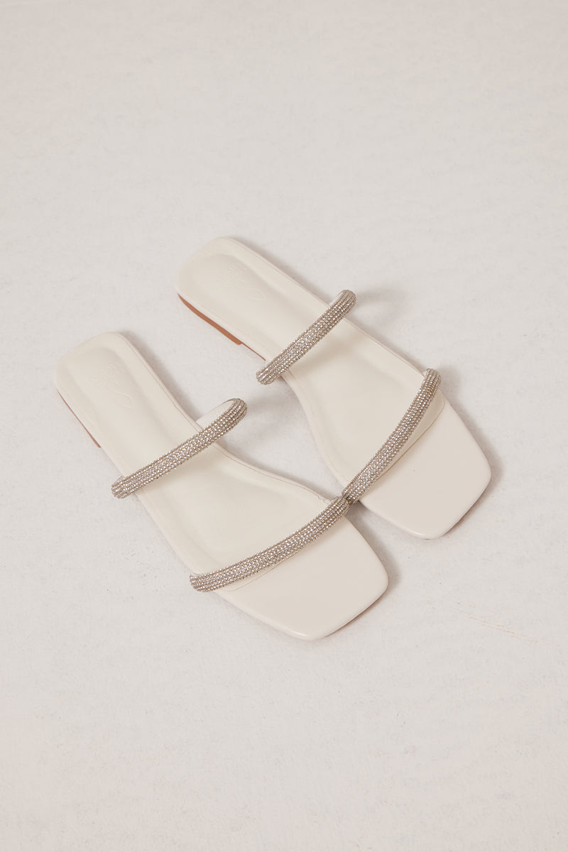 Tiana Crystal Strappy Sliders in White