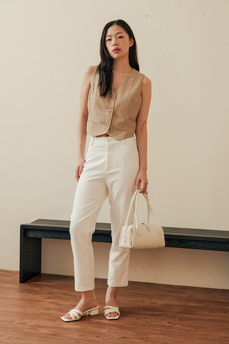 Yulia Interlocking Patent Heels in Cream