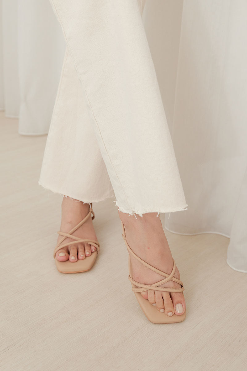 Zaddey Strappy Low Heel Sandals in Nude