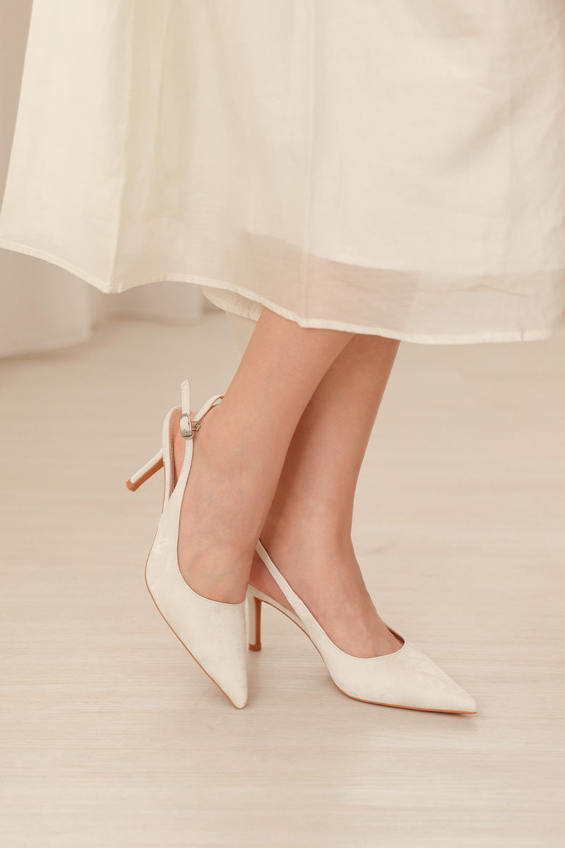 Zosia Slingback Heels in Cream Waterproof Satin
