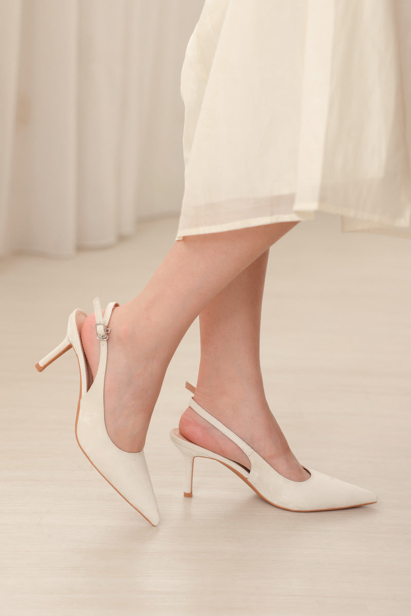 Zosia Slingback Heels in Cream Waterproof Satin
