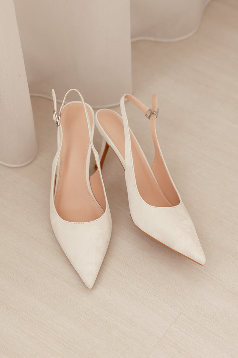 Zosia Slingback Heels in Cream Waterproof Satin