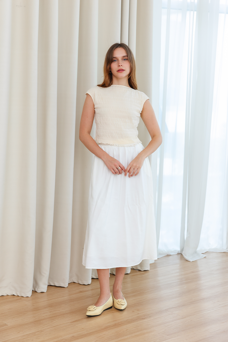 Camellia Sheep Leather Flats in Pearl Buttermilk