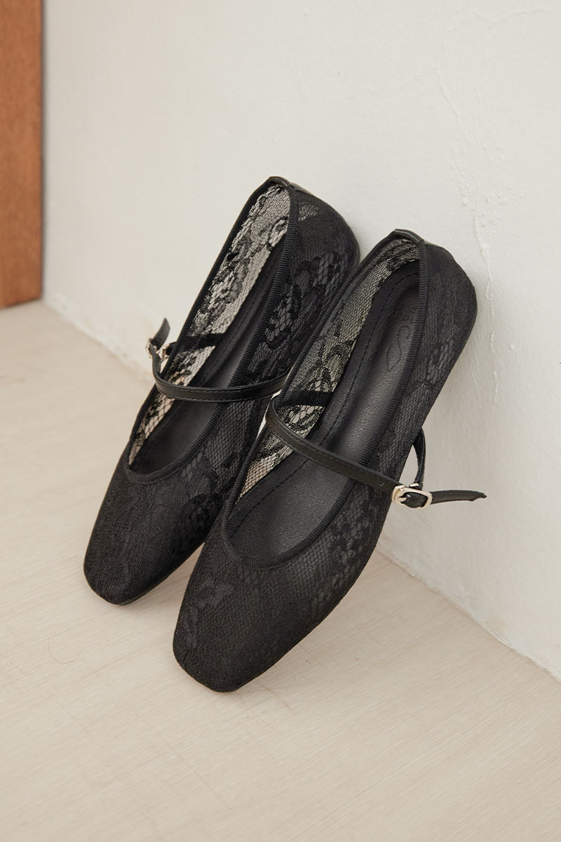 Lunaire Lace Mesh Maryjane Flats in Black
