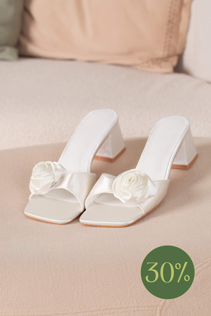 Pippa Satin Flower Heels in Cream